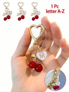 Cute Cherry Gold Butterfly Bag Charm -, Cherry Key Fashion Backpack Pendant, Keychain, Alloy Pendant Letters A-Z, Bag Accessories, With Bag Clip, Shiny Resin and Metal Accessories Suitable for Women's Wallets, Charms for Bags