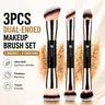KINGMAS Face Makeup Brushes Set - 3 Brushes Multifunctional Beginner Double-Sided 6-in-1 Full Face Tools, Everyday Smoothing for Foundation, Contour, Blush, Highlight, Travel-Ready Beauty Kit