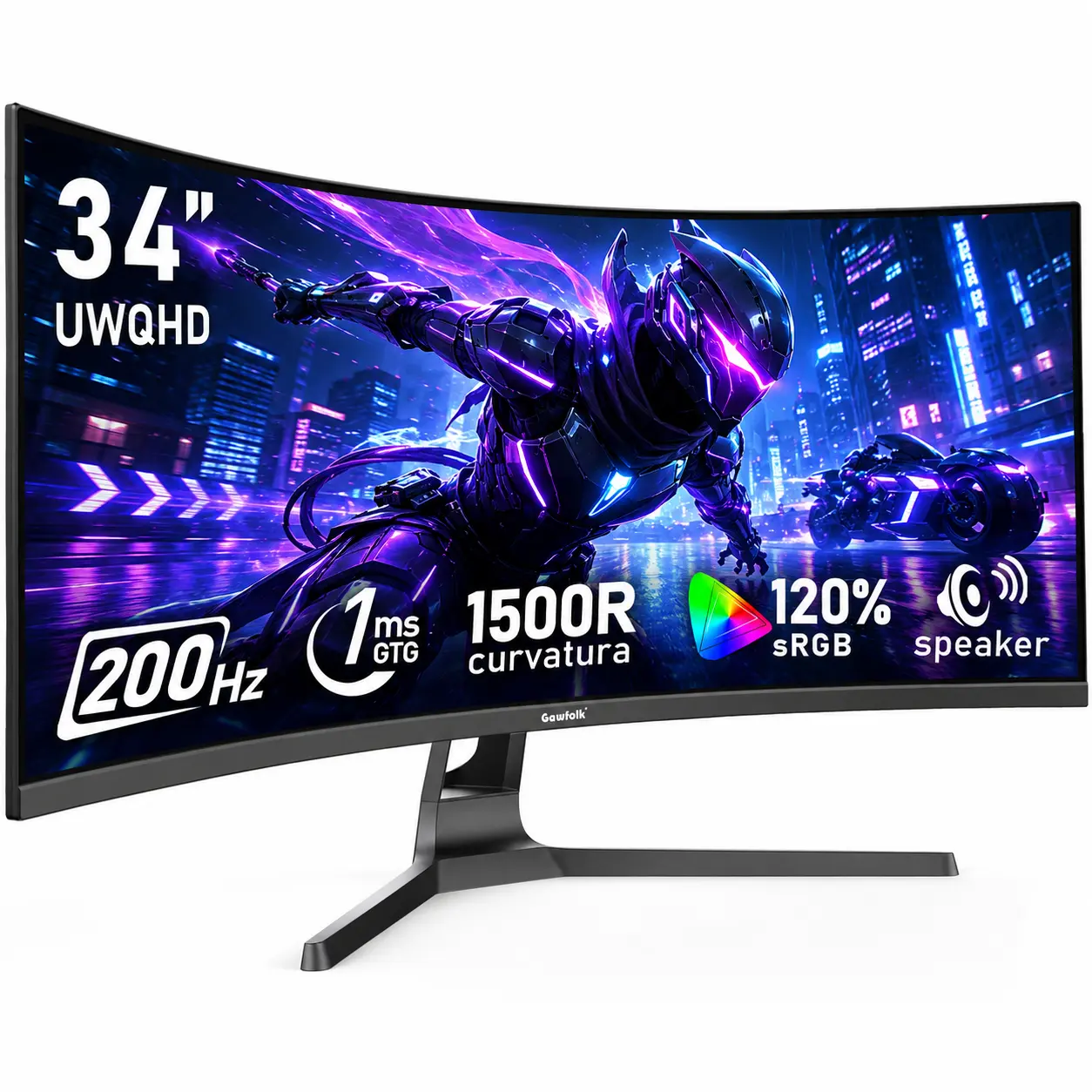 34" Ultrawide Curved Gaming Monitor 200Hz, UWQHD 3440x1440 21:9 Display, 1500R Curve, 1ms GTG, 120% sRGB, Adaptive Sync, Built-in Speaker, HDMI/DP, VESA Mount - Black