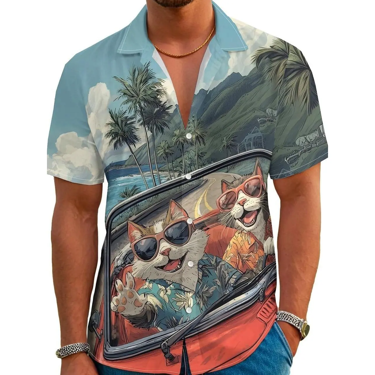 Casual Short Sleeve Hawaiian Shirt Mens Tropical Island Wear Gift For Friends