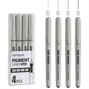 Set of 4 fine liner pens, various tip sizes (0.2/0.3/0.4/0.5 mm), ultra fine tips. Less prone to bleeding; ideal for Bible journaling, study materials, and annotations; smooth writing; waterproof; marker pen with a microline tip.