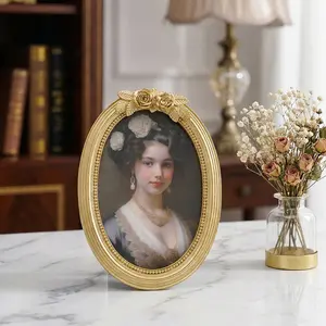 Rose Flower Oval Decorative Picture Frame, Home Desktop Decoration, Bathroom Photo Display Frame, Photography Prop