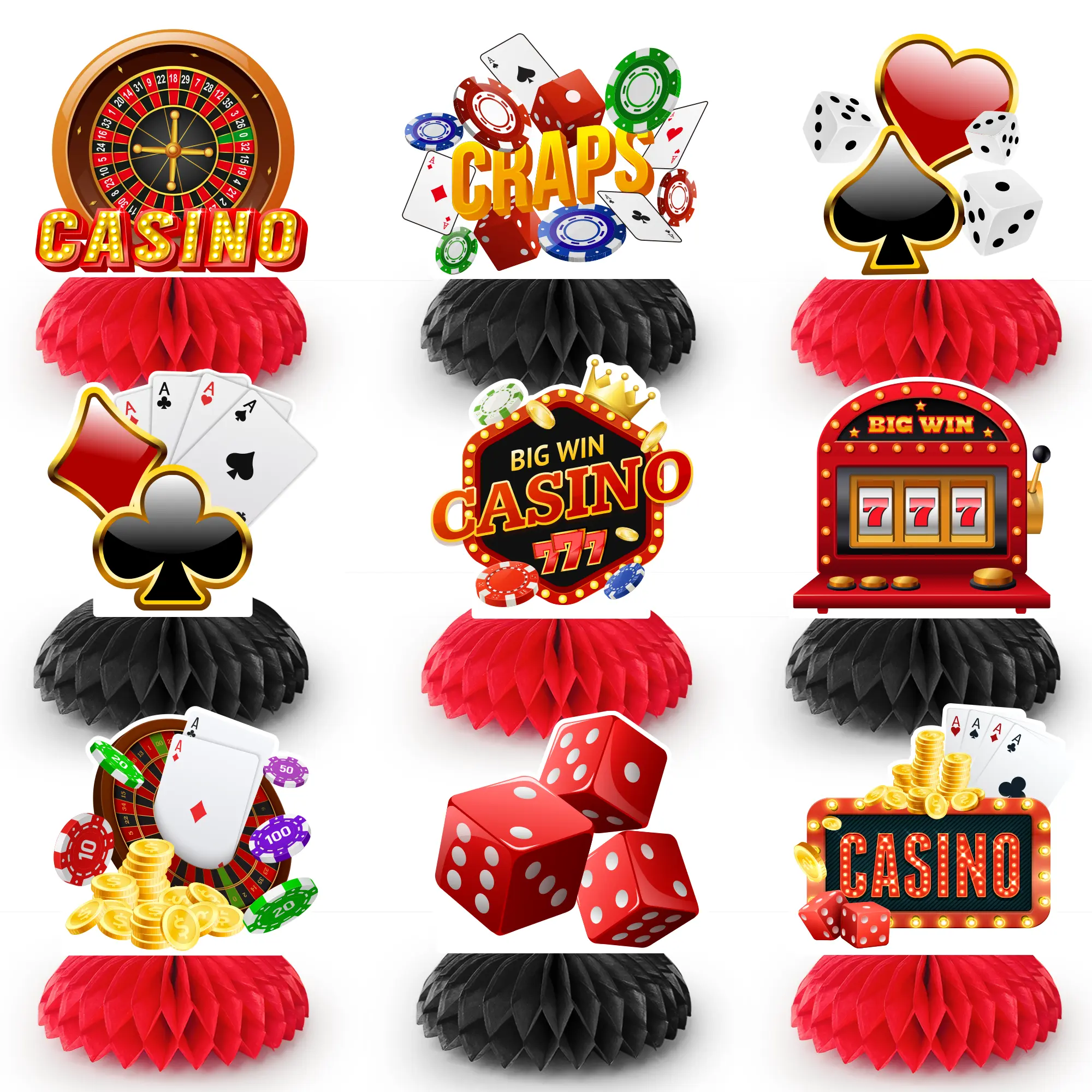 Casino Honeycomb Centerpieces, 9 Pcs Casino Theme Honeycomb Centerpieces  Casino Centerpiece Table Decorations for Casino Party Decorations & Las Vegas Party Decorations