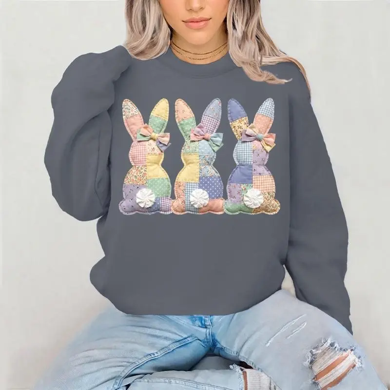 Bunny Trios patchwork Crewneck Sweatshirt Gildan Everyday Style Super Soft Unisex Fit Streetwear Graphic Top warm Womenswear Casual Printed Long Sleeved