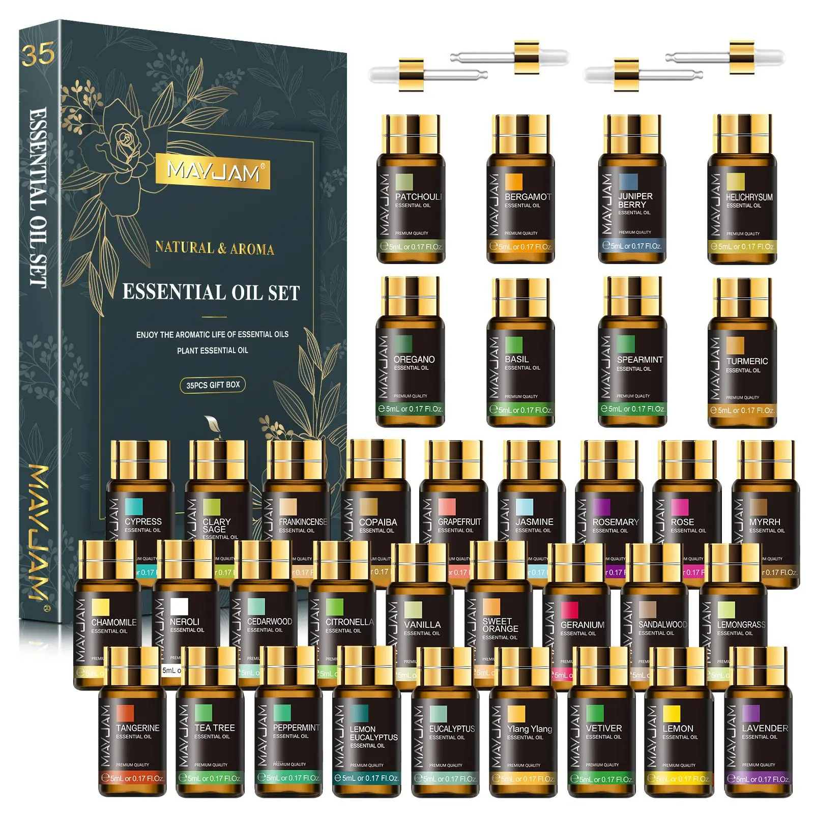 Essential Oil Set, 35pcs/set Aromatherapy Sensual Massage Oil for Muscle Massage Skin Care and Soothing Body Care, Premium Botanical Oils, Plant Essential Oils, Lavender Oil, Scented Body Oils