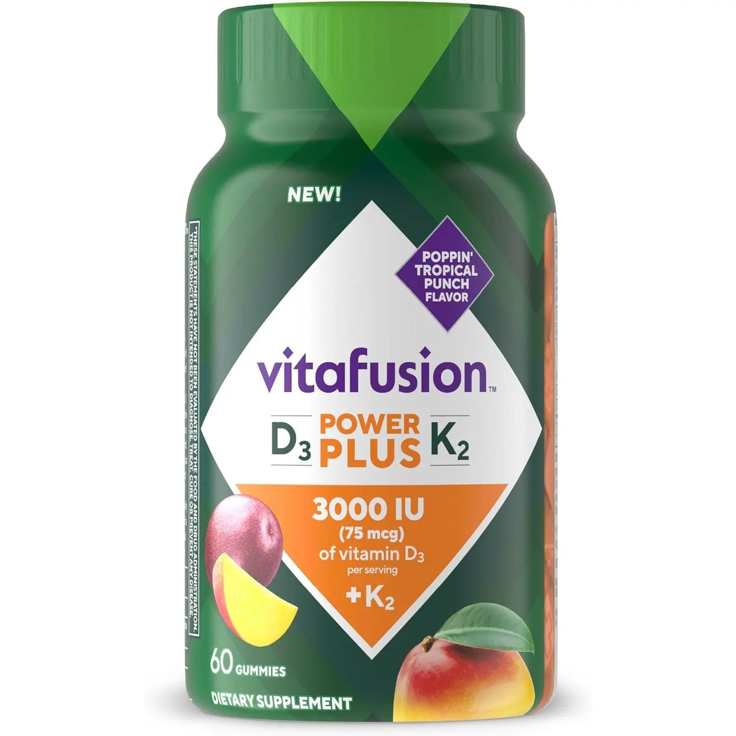 Vitafusion Power Plus Vitamin D3 K2 Gummies | 3000 IU Vitamin D | 60 Count | for Adult Women & Men | Tropical Punch Flavor | Gluten-Free Supplement