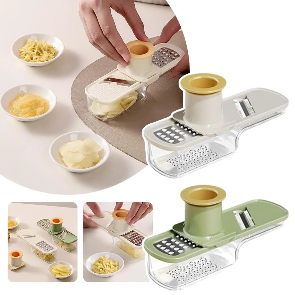 Mini Garlic Slicer, Vegetable Cutting Slicer, Veggie Slicer, Fruit Vegetable Slicer, Multifunctional Vegetable Peeler, Ginger Grinding Tool, Kitchen Gadget with Container, Essential Cooking Accessory, Vegetable Cutter