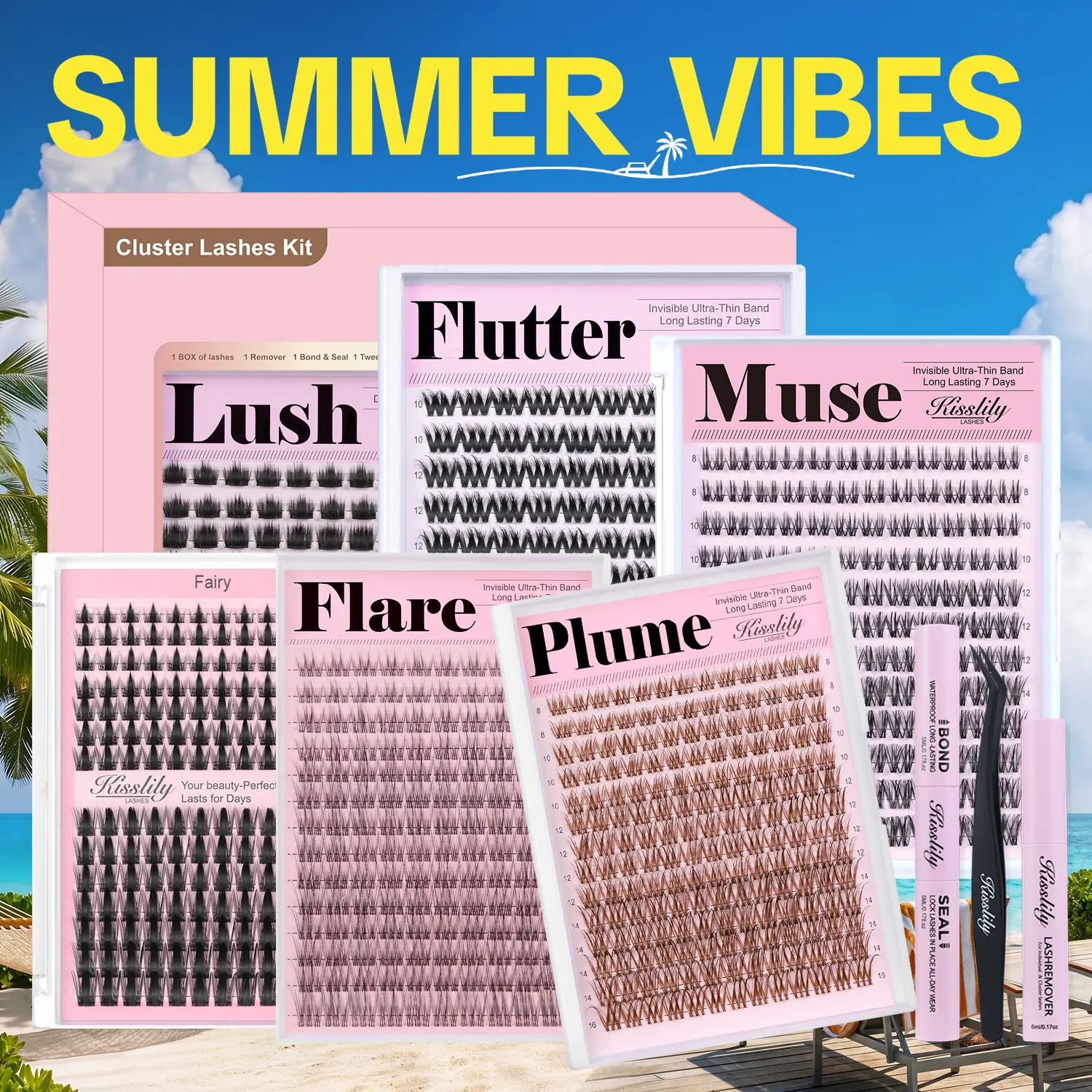 Hot Style Collection | Kisslily  Fairy, Flare, Plume, Muse,Flutter,Lush | Upgrade 2.0 Lashes With Ultra Dense, Waterproof, Long-Lasting Lashes | Beginner-Friendly DIY Lashes | Trendy & Must-Have Clusters #summerfinds #SummerWins,sunscreen