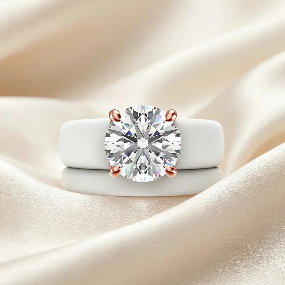 1pc Round Cut Cubic CZ Ring with 2 Layers of White Silicone Ring, Modern Thick Rose Gold Plated Declaration Ring, Daily Jewelry