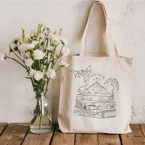 Romantasy Books and Dragons Sublimated Canvas Tote Bag