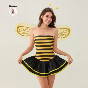 Halloween Bee Costume Cute Striped Print Tube Top Dress Bumble Bee Costume for Women