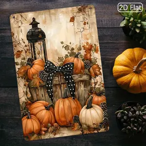 2D Flat, 1pc Vintage Halloween Metal Wall Decor - Pumpkin & Lantern Tin Sign with Rustic Farmhouse Design - Autumn Harvest Decoration  - No Electricity Needed - Choose from 8x12, 12x8, 8 Diameter - Halloween Party D Multicolor Halloween Metal Wall Art