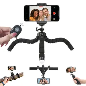 Flexible 3-Claw Cell Phone Tripod, Bendable Mini Tripod with Wireless Remote Shutter & 8-10cm Adjustable Universal Phone Clip, 360° Rotatable Metal Ball Head for Selfie, Vlogging, Travel Video Recording & Outdoor Photography-YY
