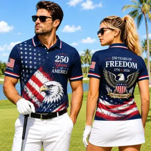 [FREESHIP] America 250th Anniversary Polo Shirt, USA Flag Eagle Golf Shirt, 250 Years of America Patriotic Shirt, Independence Day Outfit Men Women