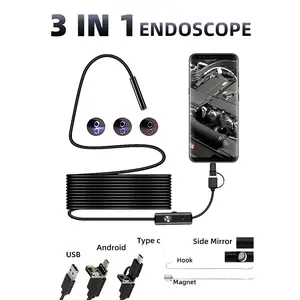 Industrial Endoscope Camera 2M/5M IP67 Waterproof Borescope with 6 Adjustable LEDs, USB Automotive Inspection Camera for Android/iOS/PC Car Diagnostic