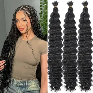Alrence 3 Packs 24 Inch Long Curly Braiding Hair Ocean Wave Crochet Hair for Black Women Deep Wave Braiding Hair for Boho Braids