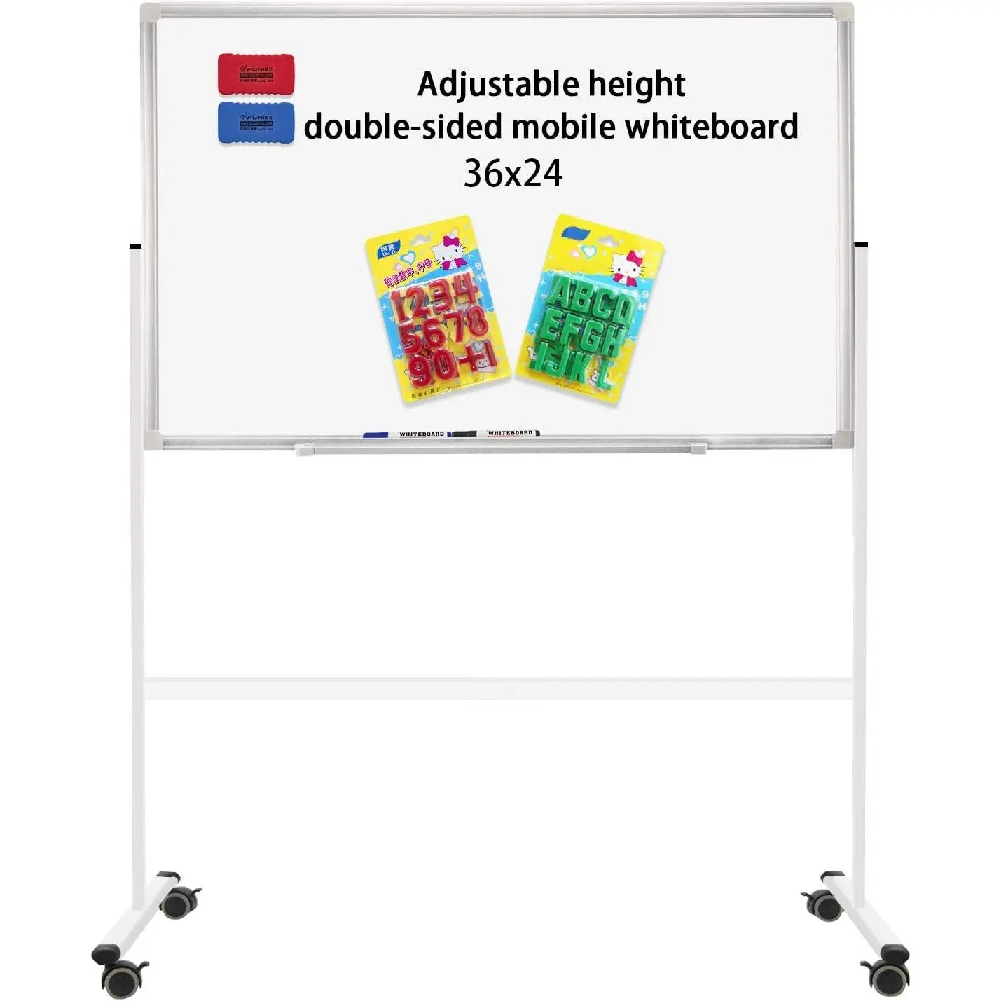 Mobile Whiteboard 36"x24"  Dry Erase Board with Stand - Adjustable Height Double Side Rolling White Boards on Wheels for , Office & School