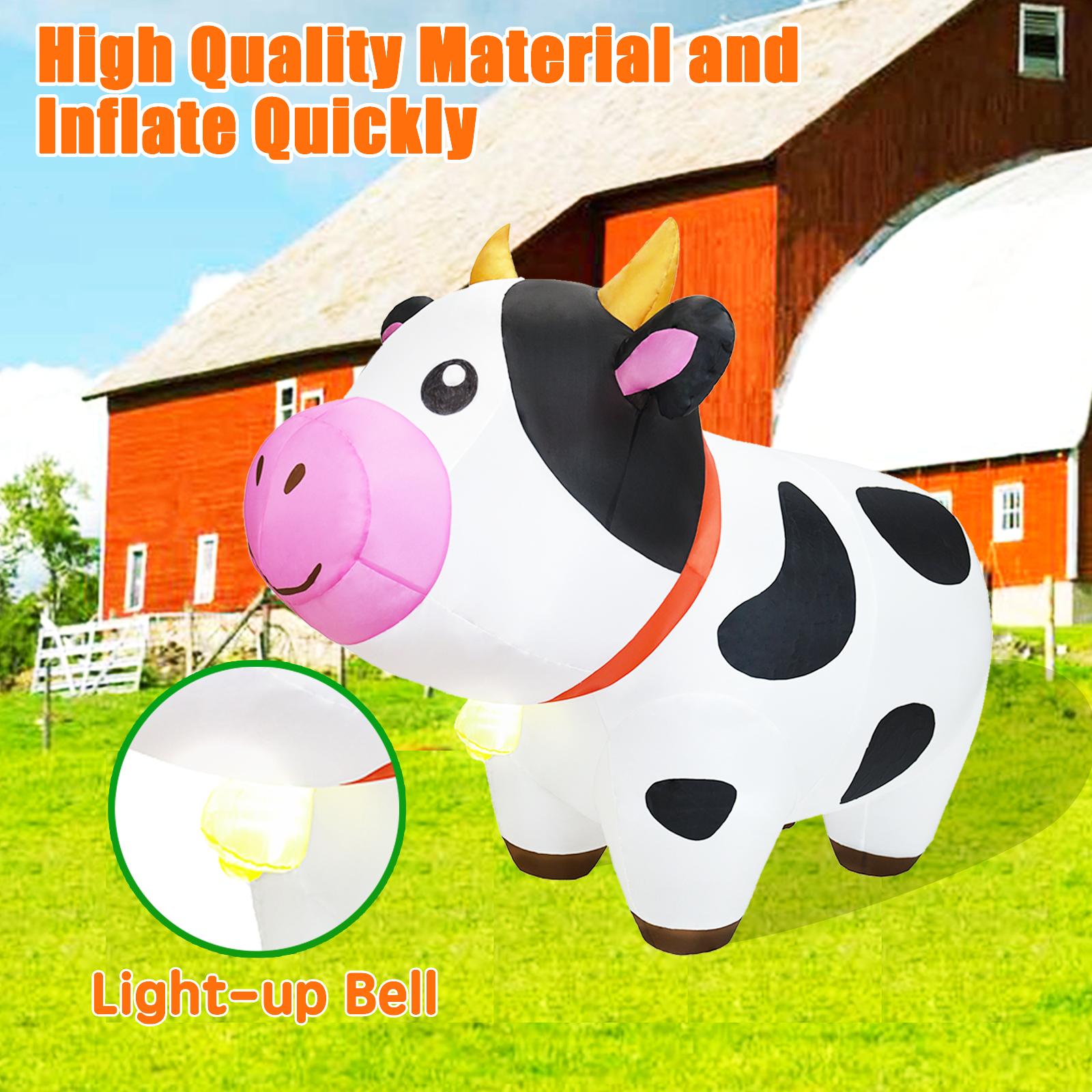 6 FT Long Cow Inflatables Christmas & Spring with Built-in LED Lights, Farm Ranch Inflatable Animals Cute, Blow Up Yard Outdoor Decorations for Garden Lawn Party Holiday Outside