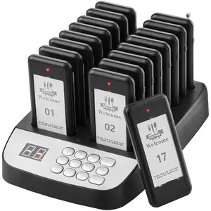 VEVOR Restaurant Pager System, Wireless 500m Long Range Lineup Waiting Queue Signal, Guest Customer Calling Beepers with Vibration Flashing, 16 Buzzers for Food Truck, Church, Nursery, Hospital