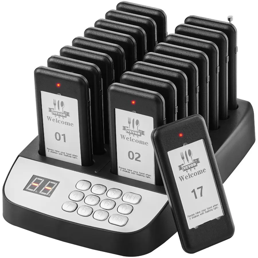 【DealsForYouDays】 Wireless Restaurant Pager System with 16 Buzzers, 500m Long Range, Beep-Vibration-LED Alerts, Lithium Polymer Battery for Customer Efficiency, Ideal for Food Truck, Hospitaldealsforyoudays