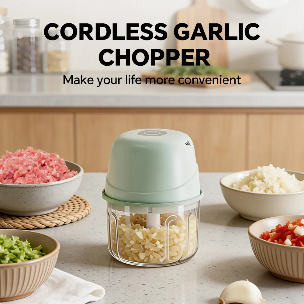 300ml Cordless Garlic Chopper, Rechargeable Mini Food Chopper with One-Button Control, 15W Electric Vegetable Chopper for Garlic Onion Chili Salsa
