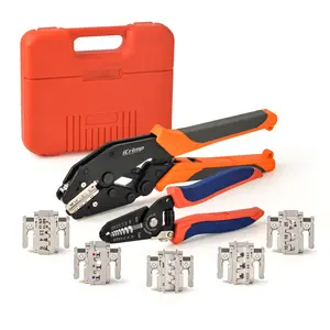 iCrimp Quick Change Wire Crimping Tool Set for Heat Shrink, Non-Insulated Terminals, Battery Cable Lugs, Solar connectors, 8PCS with Wire Stripper