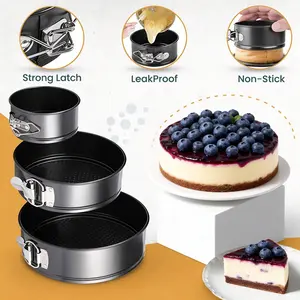 Non-Stick Carbon Steel Cake Molds Set, Lockable Bottom, Versatile Use, Perfect for Baking Cheesecake, Mousse, Tart, Holiday Baking, 3-Piece Round Tin Mold