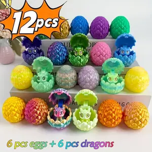 12-Piece Set, 3D-Printed Dragon Egg Models, Includes 6 Eggs & 6 Mini Dragons, Multicolor Home Desktop Decor, Easter Party Gifts