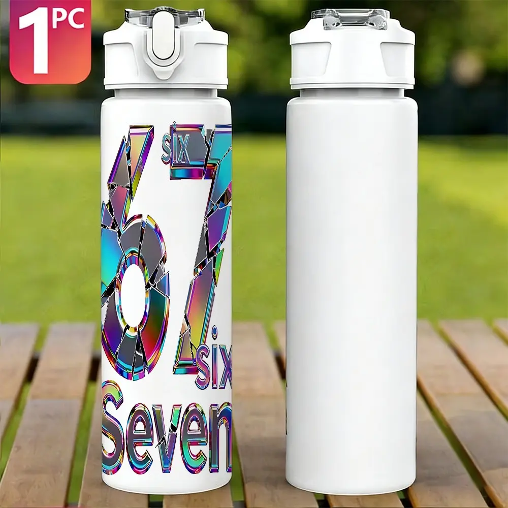 67 Number & Alphabet Print Plastic Water Bottle, Reusable Portable Leakproof Large Capacity 750ML, Colorful 67 Design for Summer, Essential fot Students, Unisex Sports Outdoor Cup, Drinkware