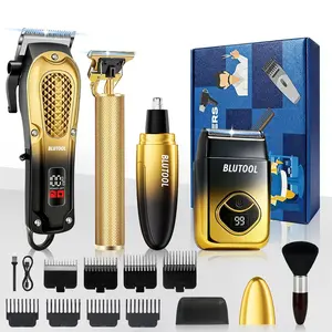 Fashionable Gradient 4 in 1 Men Electric Shaver Kit Gold LED Display Cordless Hair Clipper Beard Trimmer Hair Cutting Machine Best Gift for Father's Day Birthday