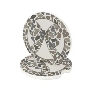 Camouflage Bow Car Coaster, Soapstone Drink Holder Insert