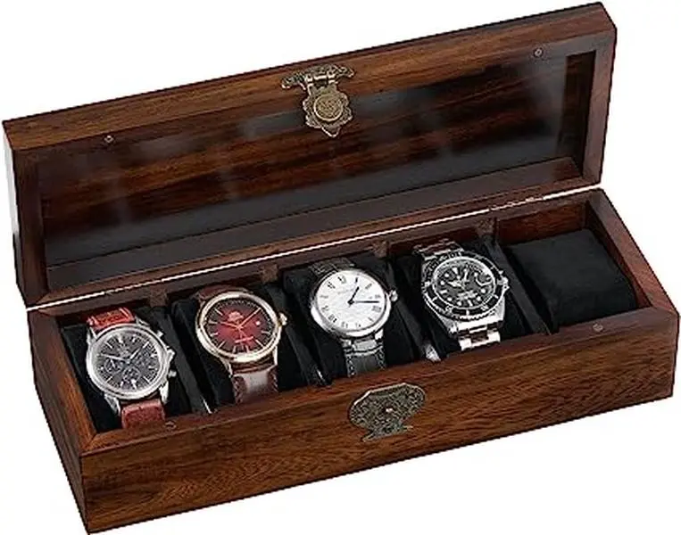 Bimoha 5 Slot Wooden Watch Box for Men - Personalized Storage Box with 5 Slots for Watches, Watch Display Case with Removable Pillows, Gift for Loved Ones, Jewelry Box, Gift Idea (5 slots - S1 black)