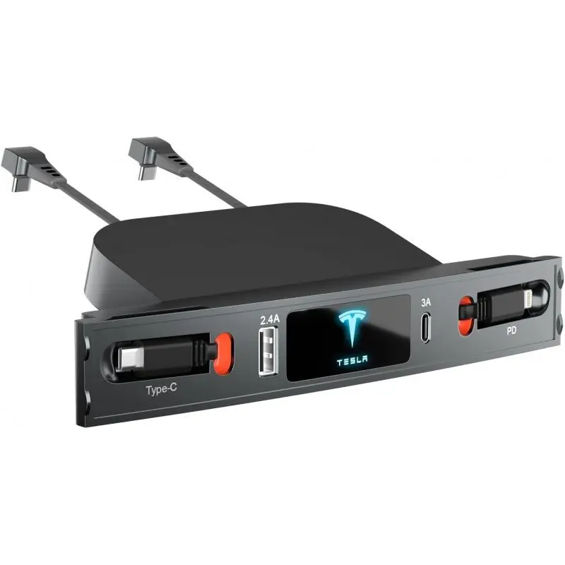 Tesla USB HUB for 2021 2022 Model 3 Model Y, Multi-Port Multiple USB Port Retractable Docking Station, Fast Charging High Speed USB Cable, Center Console Accessory