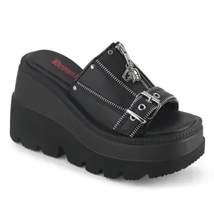 Demonia Women's Shaker-07 Black Vegan Leather Platform Sandals