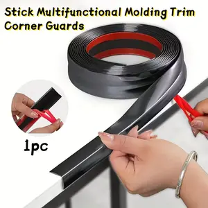 Black Stick Multifunctional Molding Trim Corner Guards, 1 PVC Edges Suitable for Table Edges, Caulk Strip Baseboard & Transition Strip for Wall, Floor, Table and Door Frame