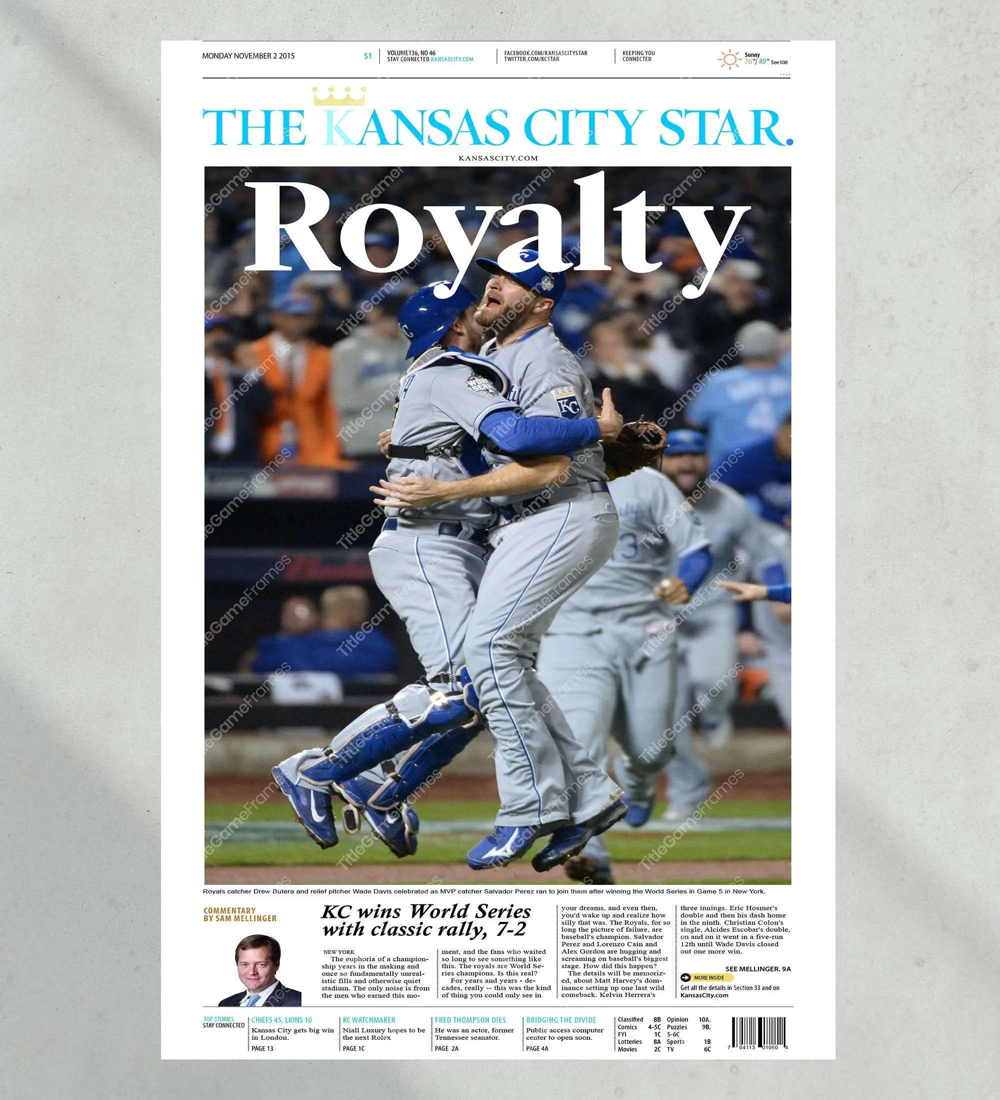 2015 Kansas City Royals World Series championship High Quality Unframed Poster Print