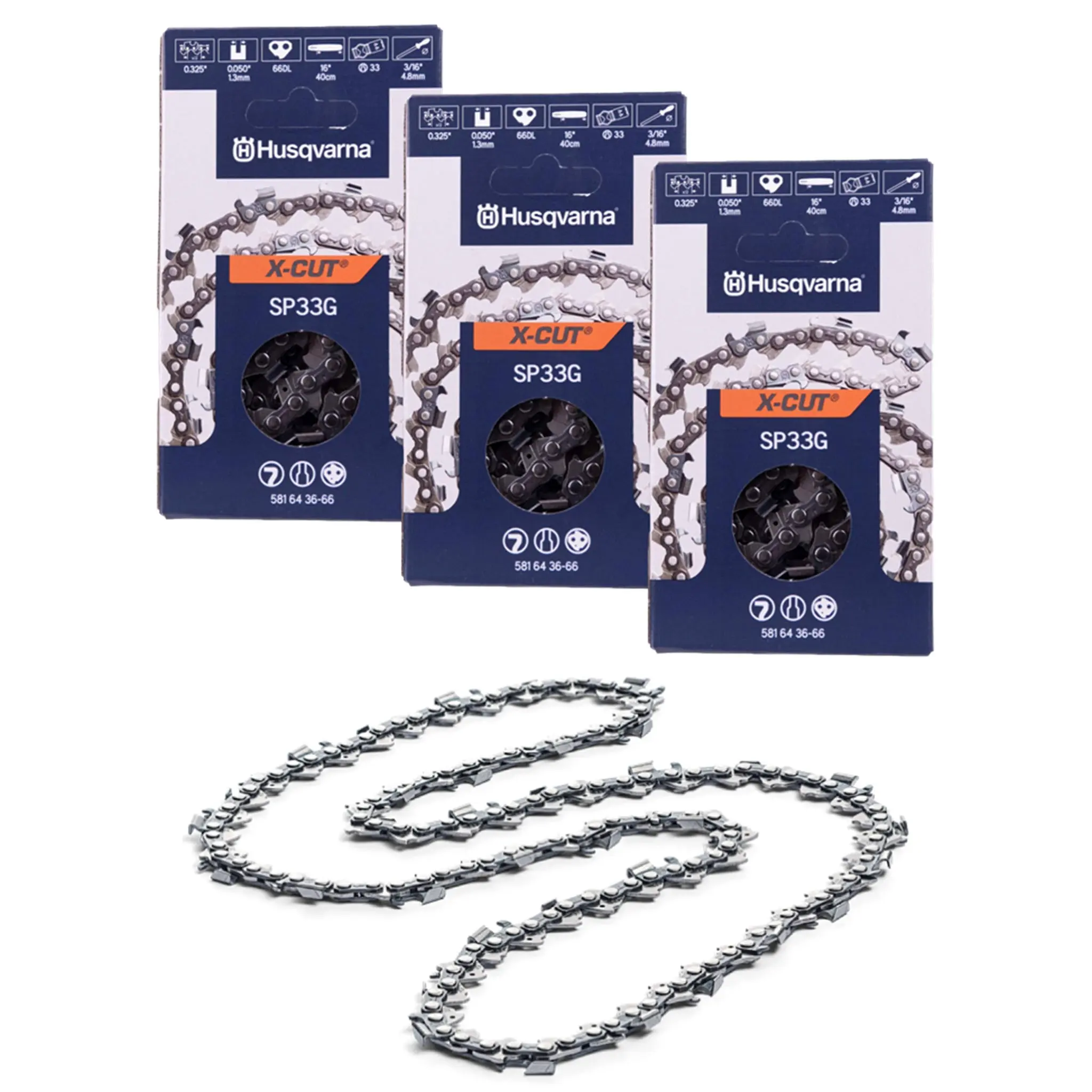 Husqvarna 581643672 Chainsaw Chain 18 in. SP33G X-Cut .325 in. .050 in. 72DL (3 Pack)
