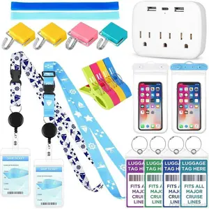 19/21-Piece Cruise essential kit includes a non-surge power strip, cruise card lanyard, luggage tags, magnetic hooks, towel straps and clips, suitable for all cruise ships Mini Car Crash Cymbal Air Vent interior makeup hd mirror FFVentureVibe8