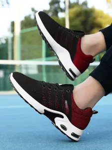 Men's Lace-Up Running Shoes, Large Size Sports Workout Sneakers, Thick Sole Height Increase, Flyknit Air Cushion Soft Bottom, Fashion Casual Breathable, Runner Athletic Shoes