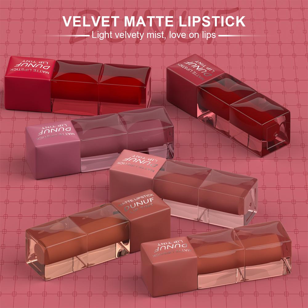 DUNUF modest mauve 6 PCS Matte Velvet Lip Tint Set - Viral Transfer-Proof Long-Lasting Lip Stain Kit, High Pigment Red, Brown & Nude Shades for All Skin Tones, TikTok Must-Have Makeup holiday