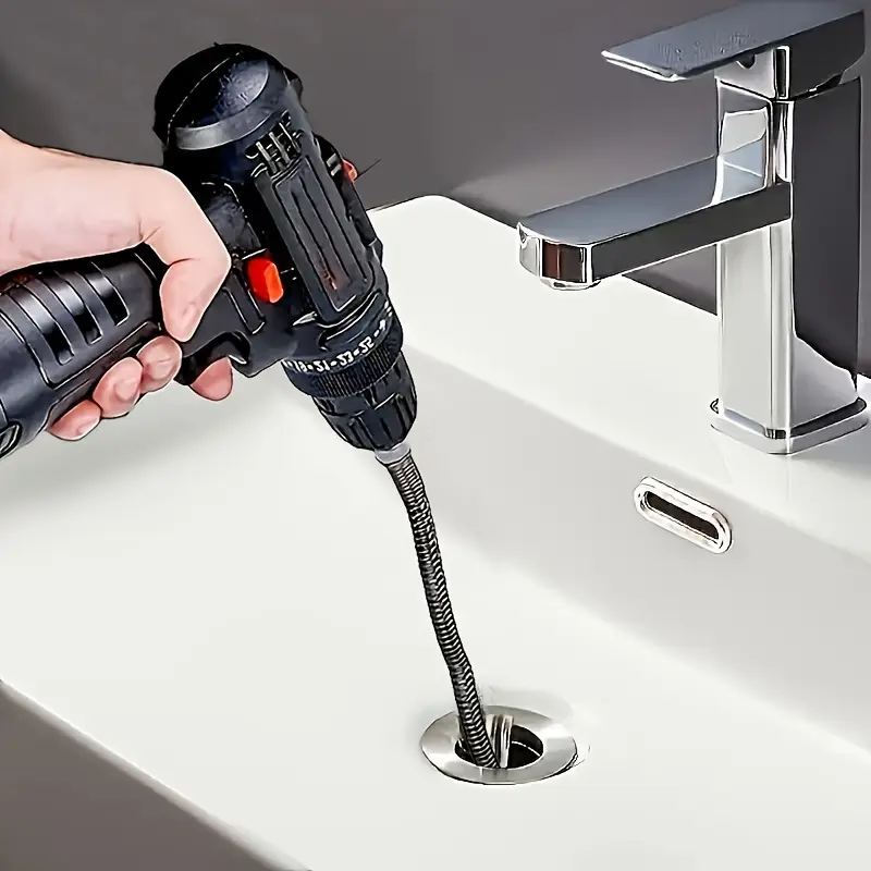 Electric Drain Clog Remover with 1m Flexible Pipe Cleaning Attachment - Drain Auger Snake+Drill Bit, Spring Wire Hair Catcher, Durable Metal Construction, Space-Saving for Bathroom/Kitchen, 1Pc for DIY Enthusiasts, High-Powered, Diy-Friendly Drain Clearin