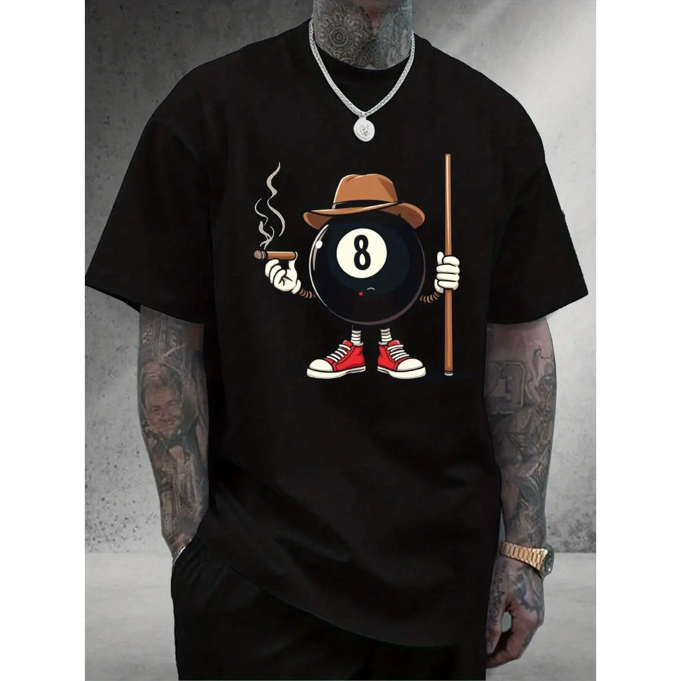 Men's 8-Ball Graphic T-Shirt - Classic Regular Fit Short Sleeve Crew Neck, Soft Fabric, Durable Print, Customizable, Casual, All Seasons, Unisex Tops, Size S