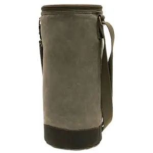 Olive Drab Waxed Canvas Wine Carrier Tote Bag Insulated Single Bottle Valet Holder