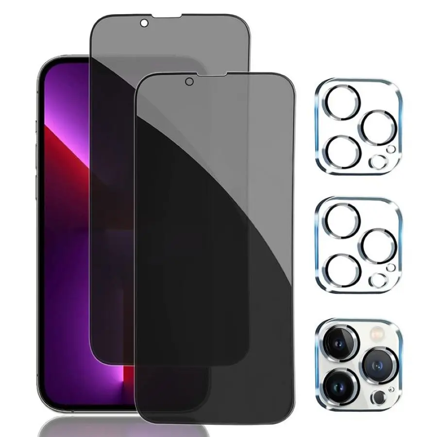 4-piece privacy screen protector for iPhone  16 15 14 13 12 11 Pro Max [6.7 inches], sensor protection, compatible with Dynamic Island, 9H anti spy private tempered glass film, scratch resistant, protective case friendly, simple