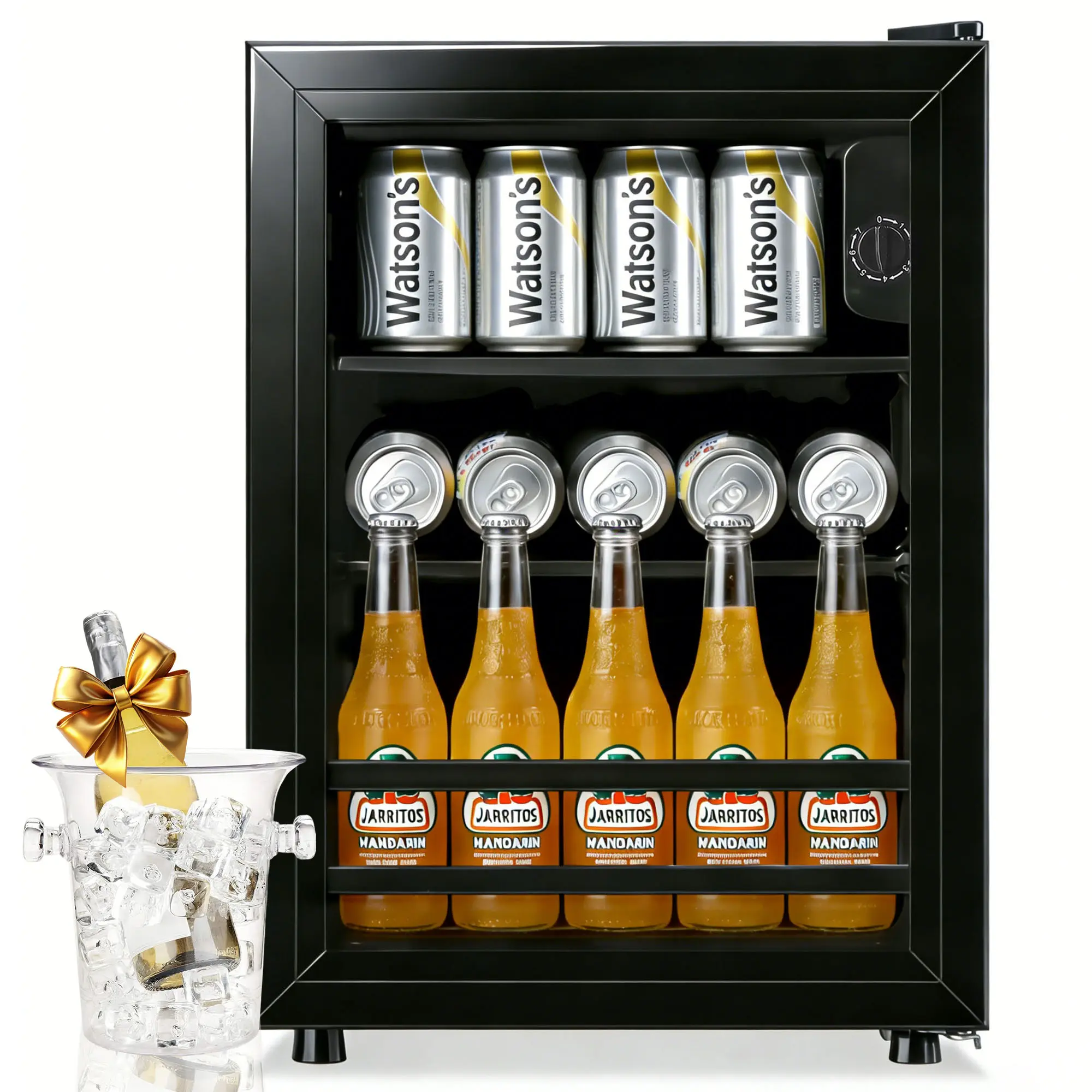 WANAI Compact Table Fridge - 1.3 Cu.ft 48-Can Small Beverage Refrigerator with Tempered Glass Door, 7-Dial Smart Cooling, 2 Removable & 2 Adjustable Shelves for Soda, Beer (Ideal for Wedding Venues, Coffee Shops), Mini Fridge