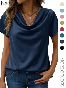 Women's Solid Cowl Neck Blouse, Casual Short Sleeve Top for Summer, Ladies Clothes for Daily Wear