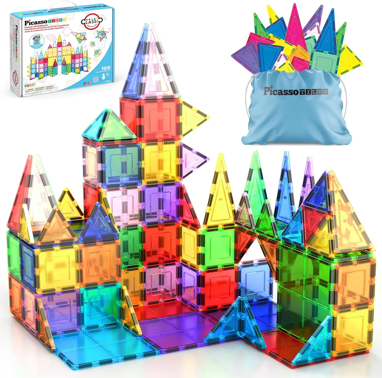 PicassoTiles Classic Starter Set Magnetic Tile Building Toy (100 Pieces)