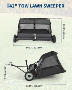 42"-Tow Behind Lawn Sweeper, 21 Cu.Ft Capacity Pull Behind Large Leaf Collector with Adjustable Brush Height & Seat-Mounted Dump Handle for Garden, Farm
