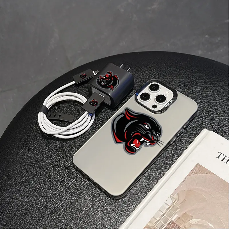 5 Piece Set Animal Phone Case, Charger Head Cover, Cable Protector, Storage Rope, Tpu Shockproof for iPhone Models