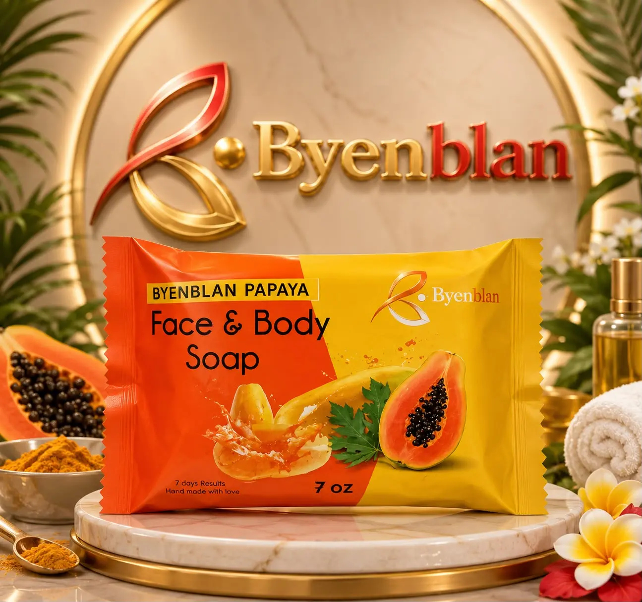 Manno Beauty ByenBlan Moisturizing Papaya Soap Bar - 7oz Face & Body Cleanser for Bath & Shower (Beauty & Personal Care)